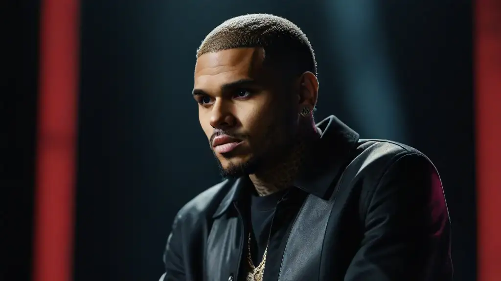 Chris Brown wearing a black jacket and shirt. 