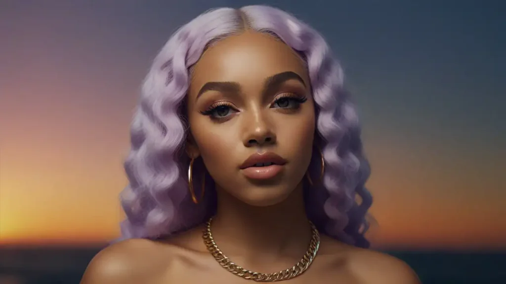 A beautiful young woman with pinkish brown hair is looking on. Doja Cat Tour 2024