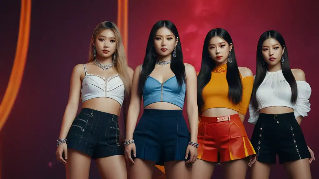ITZY World Tour 2024, Four girls are wearing colorful dresses.