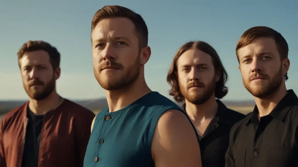 One of the four men in the band is wearing a green T-shirt. Imagine Dragons Concert Tour 2024-2025